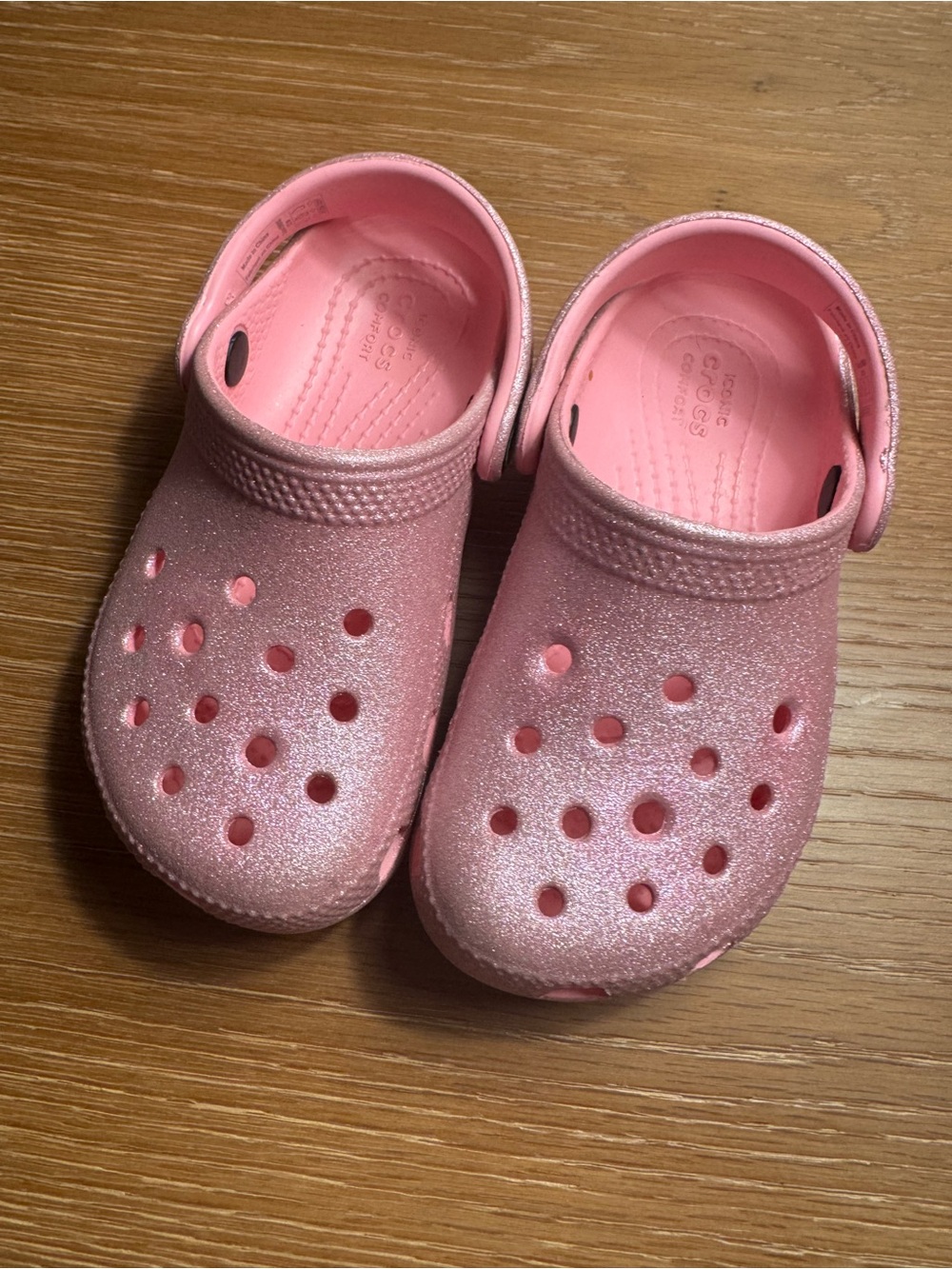 CROCS Kids Sparkle Pink Clogs with Heel Strap
